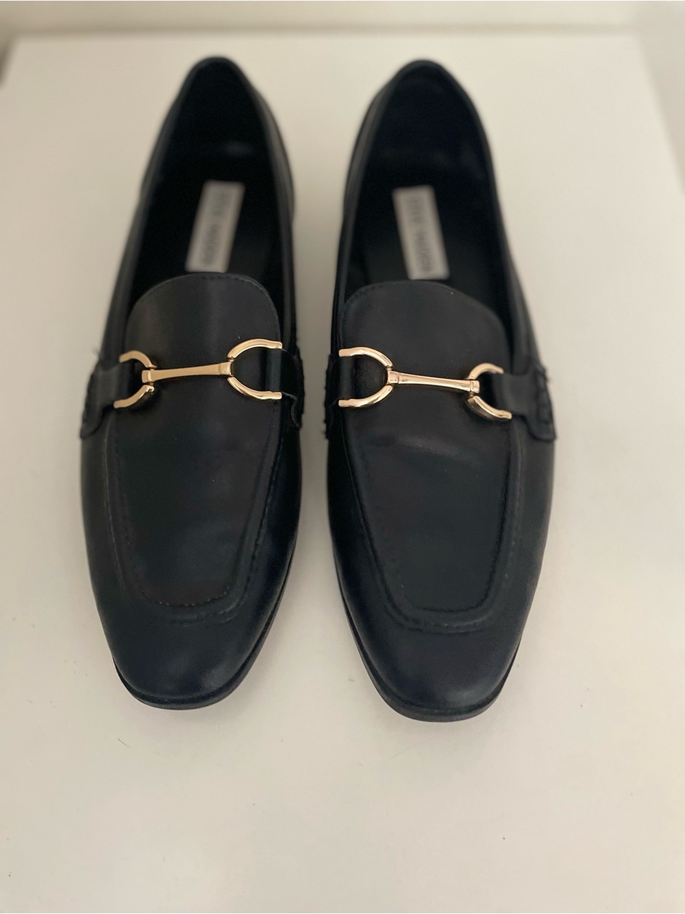 Steve Madden Women's Carinne Classic Black Leather Horsebit Loafers SZ 9